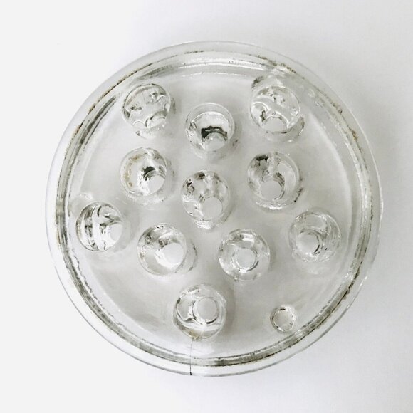 Vintage Thick Glass Flower Frog Clear Heavy 11 Holes Floral Arranging 3.25" - Picture 1 of 6